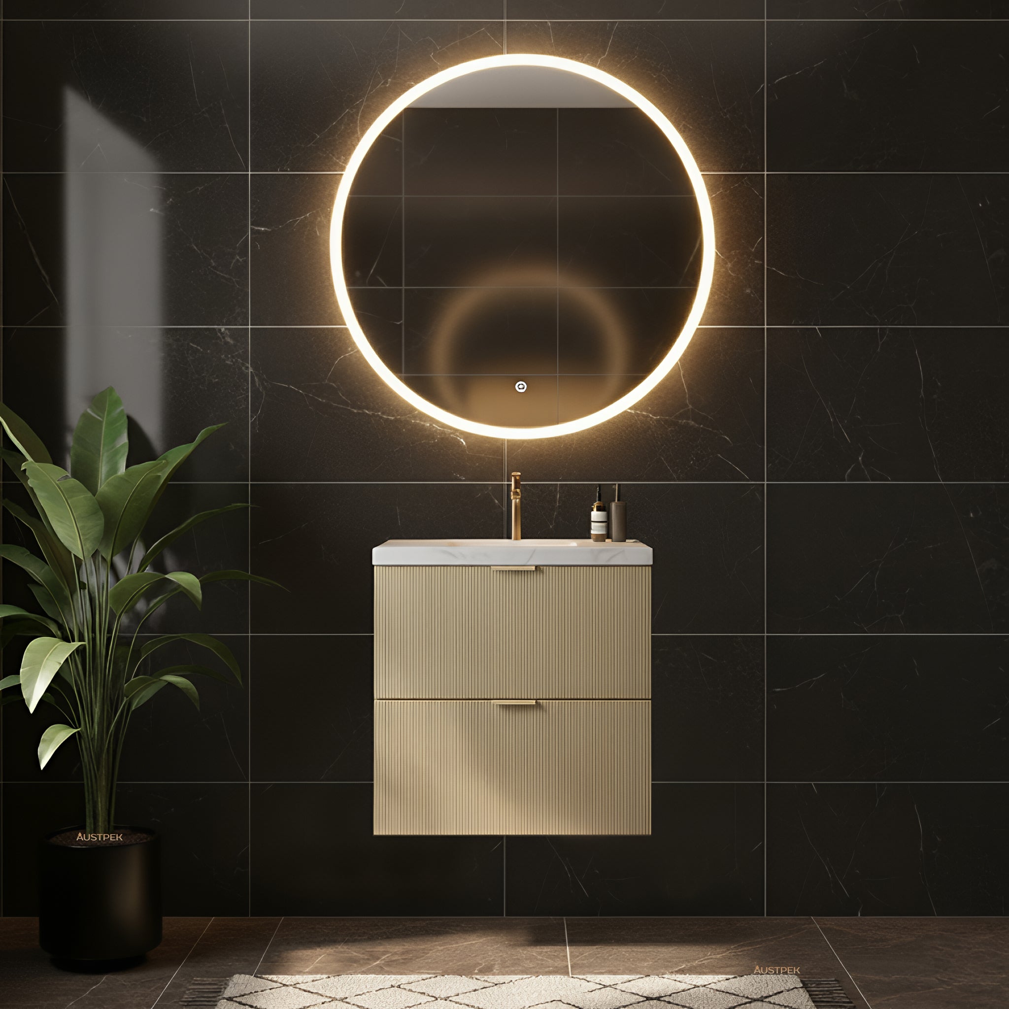 CETO EDEN CLASSIC OAK 600MM SPACE SAVING SINGLE BOWL WALL HUNG VANITY