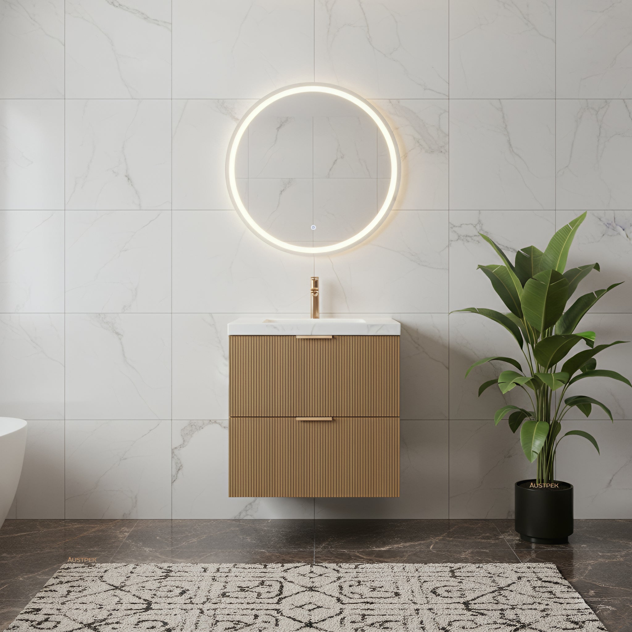 CETO EDEN PRIME OAK 600MM SPACE SAVING SINGLE BOWL WALL HUNG VANITY