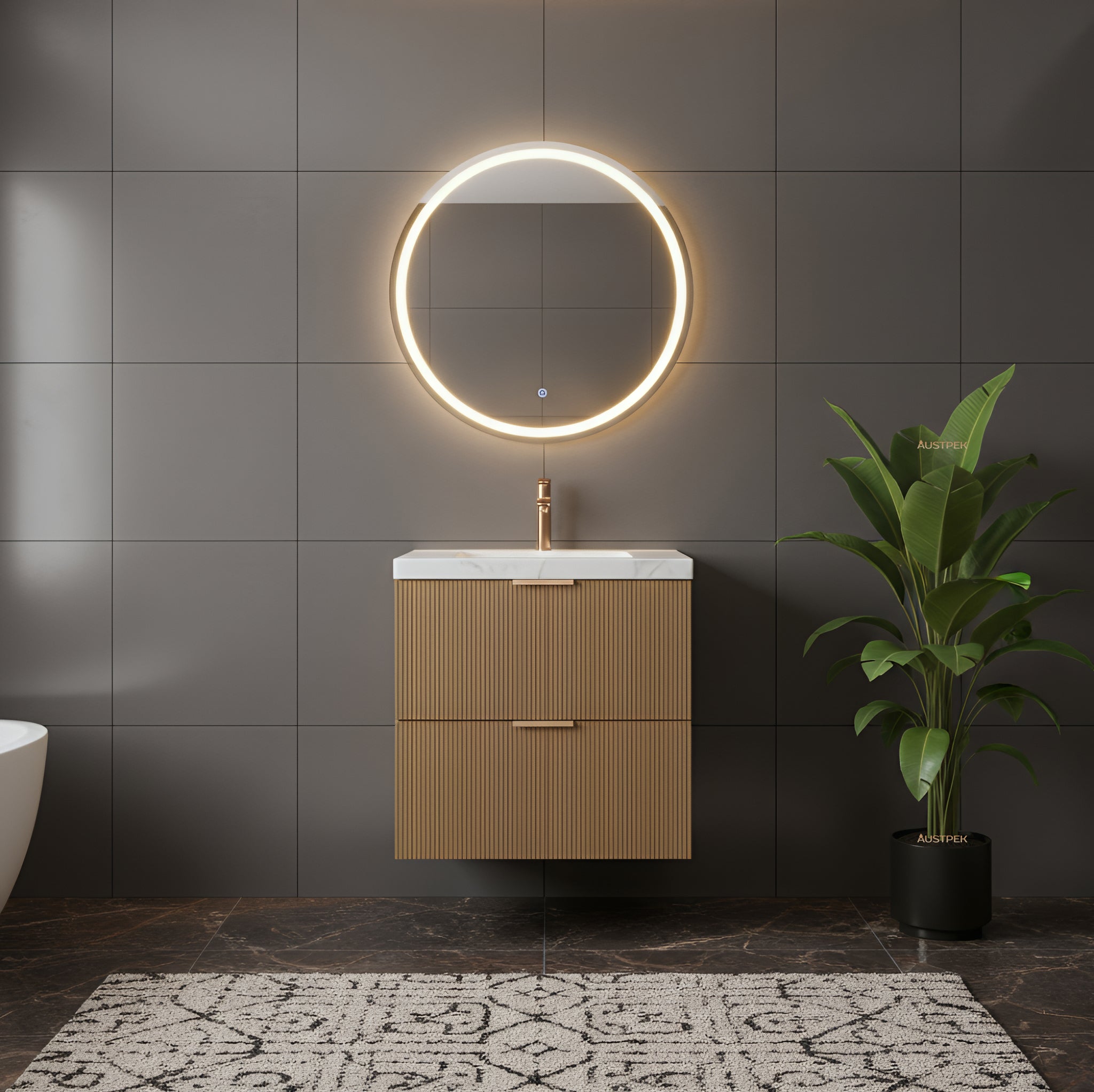 CETO EDEN PRIME OAK 600MM SINGLE BOWL WALL HUNG VANITY