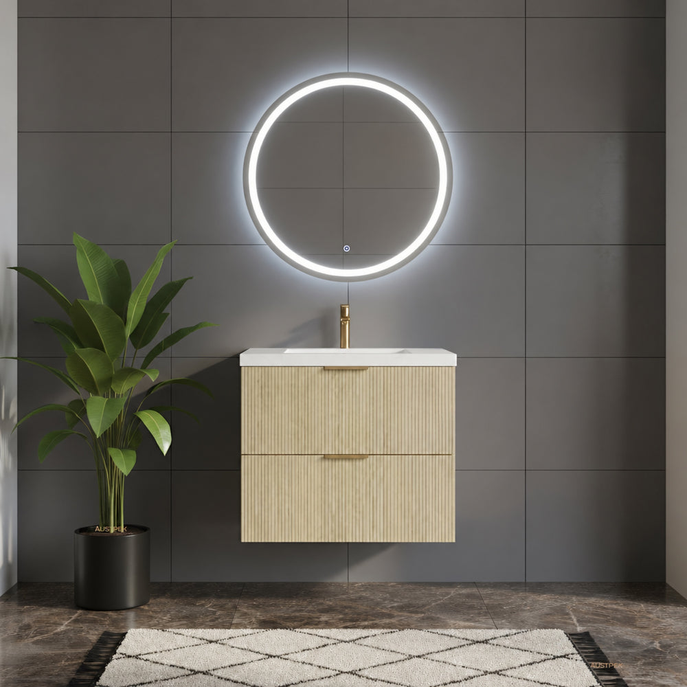 CETO EDEN CLASSIC OAK 750MM SPACE SAVING SINGLE BOWL WALL HUNG VANITY