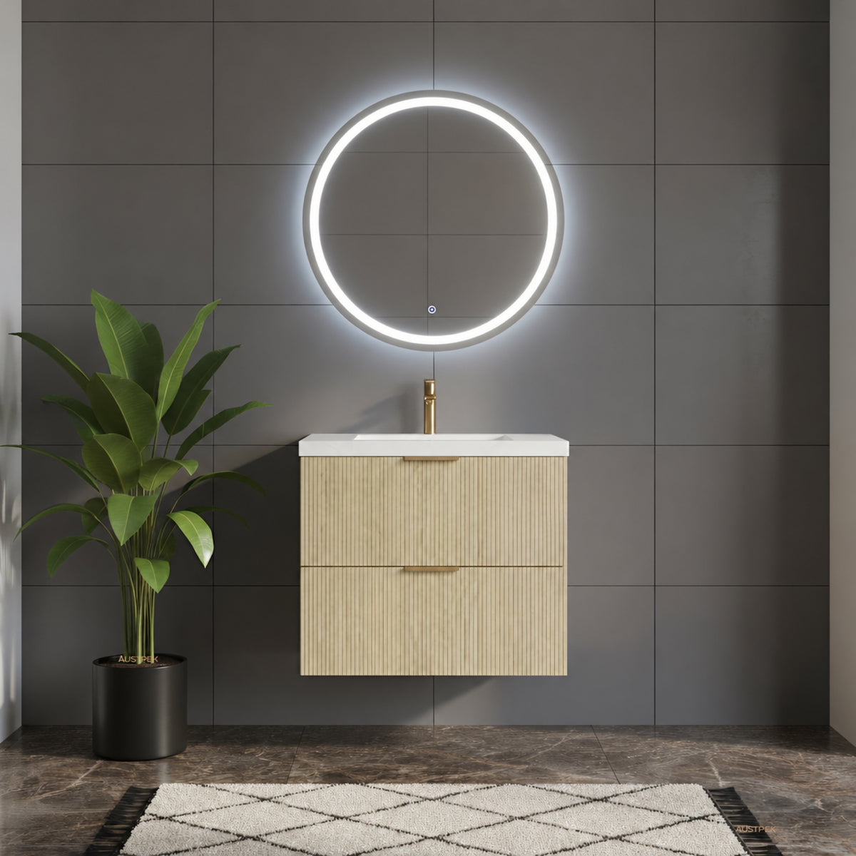 CETO EDEN CLASSIC OAK 750MM SPACE SAVING SINGLE BOWL WALL HUNG VANITY