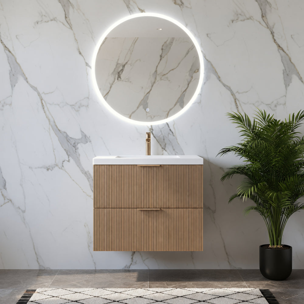 CETO EDEN PRIME OAK 750MM SPACE SAVING SINGLE BOWL WALL HUNG VANITY
