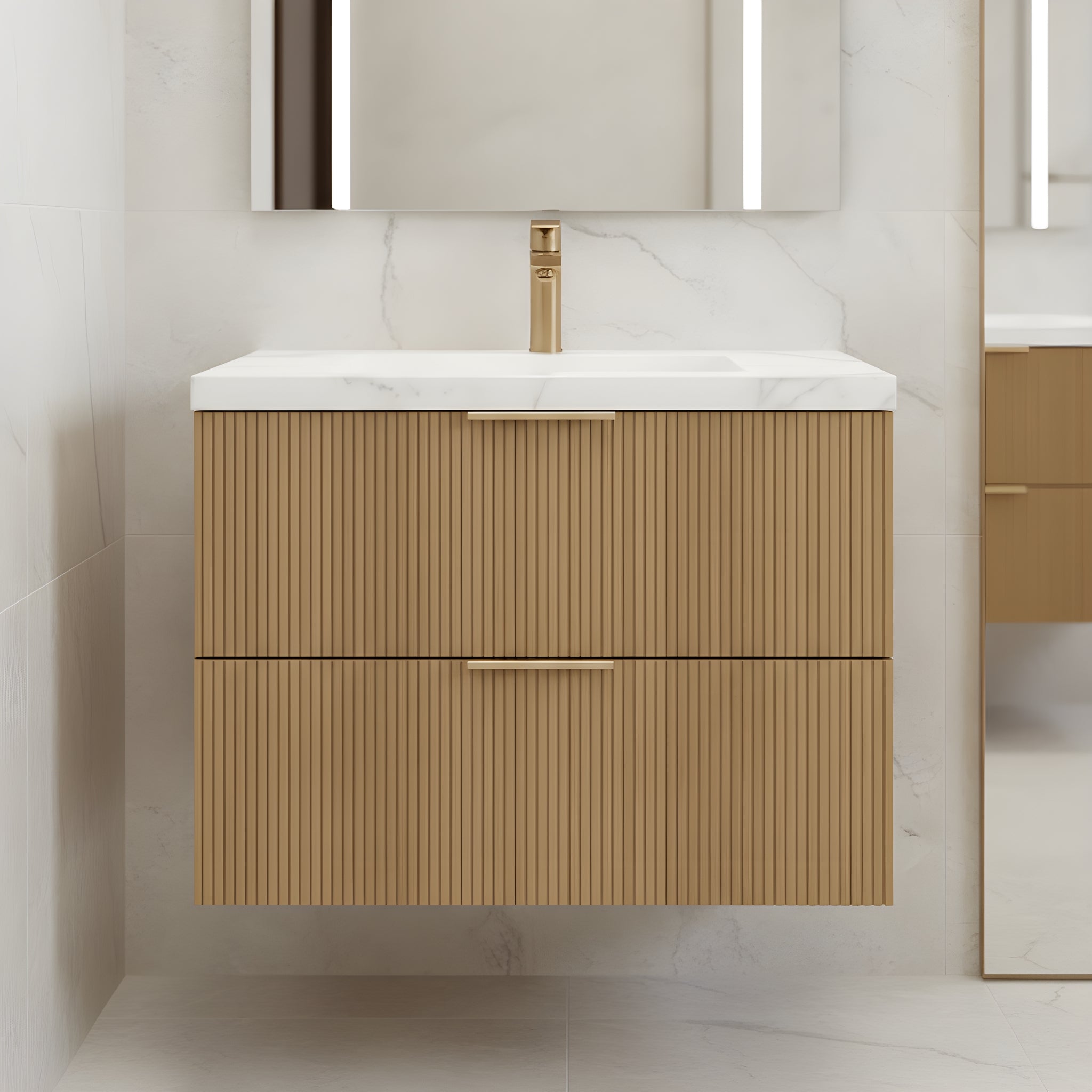 CETO EDEN PRIME OAK 750MM SINGLE BOWL WALL HUNG VANITY