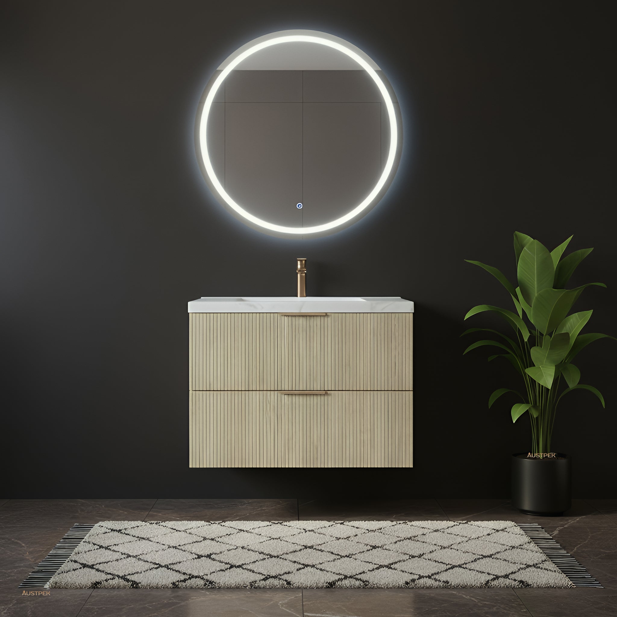 CETO EDEN CLASSIC OAK 900MM SPACE SAVING SINGLE BOWL WALL HUNG VANITY