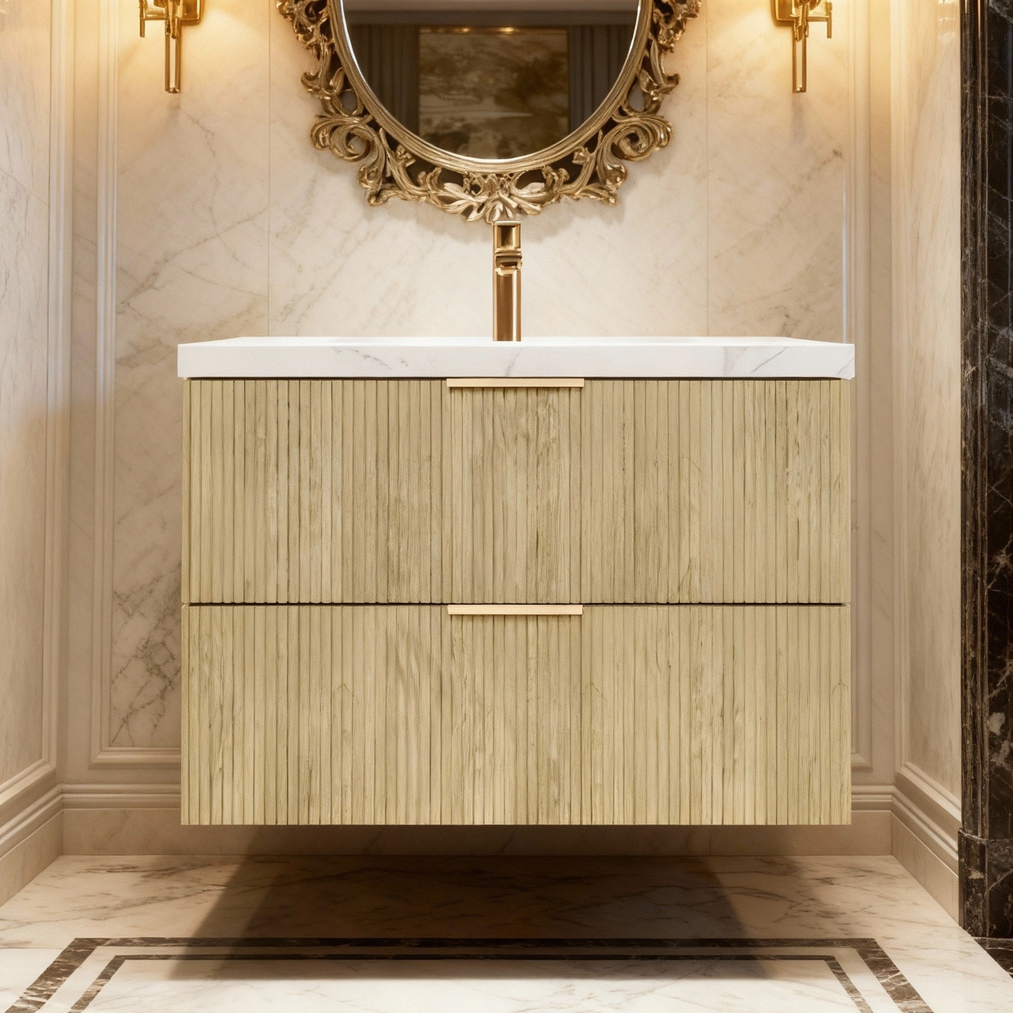 CETO EDEN CLASSIC OAK 900MM SPACE SAVING SINGLE BOWL WALL HUNG VANITY