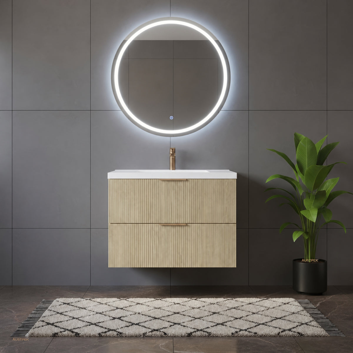 CETO EDEN CLASSIC OAK 900MM SINGLE BOWL WALL HUNG VANITY