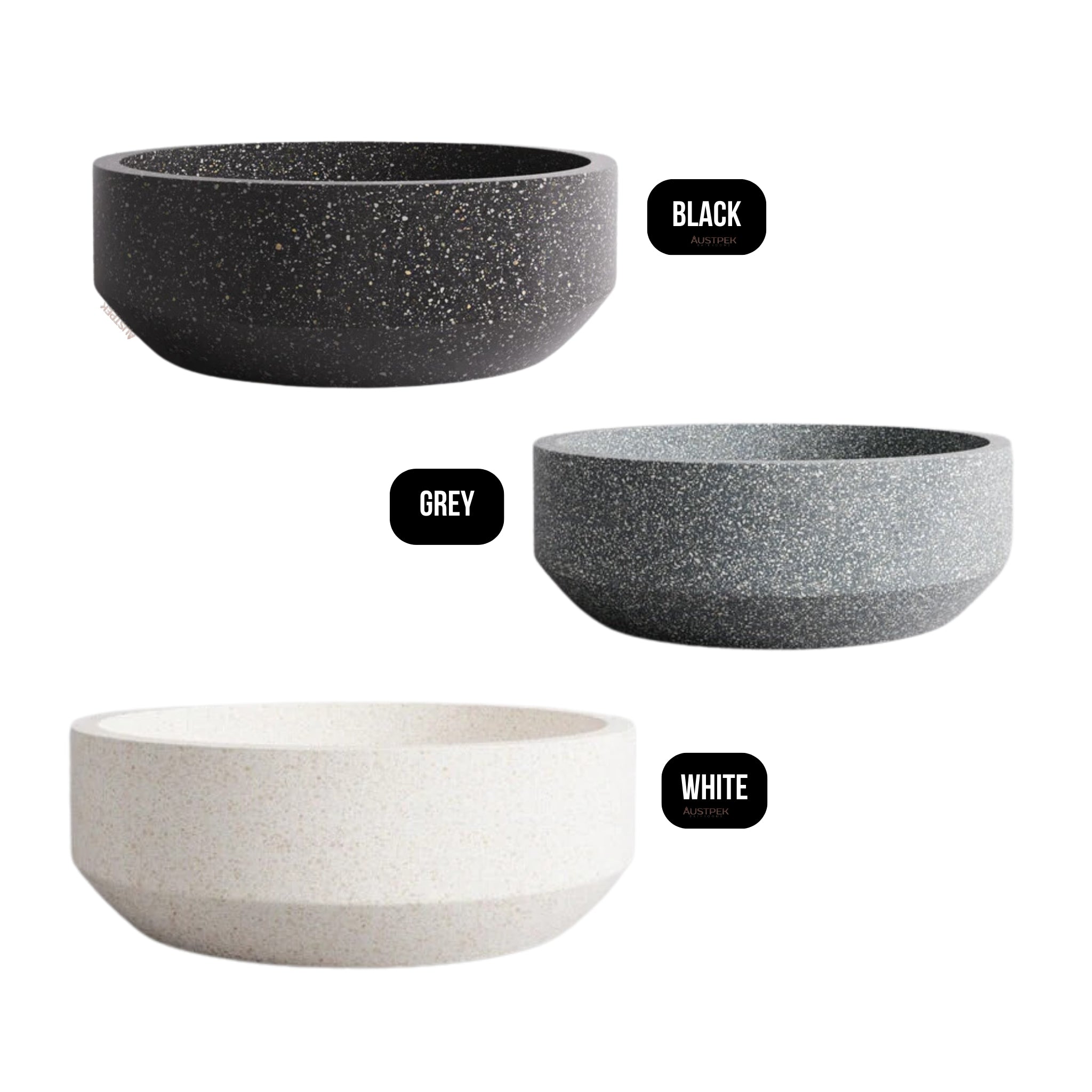 MADU EDEN ROUND ABOVE COUNTER BASIN TERRAZO STONE WHITE 395MM