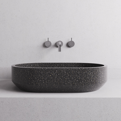 MADU EDEN OVAL ABOVE COUNTER BASIN TERRAZO STONE BLACK 575MM