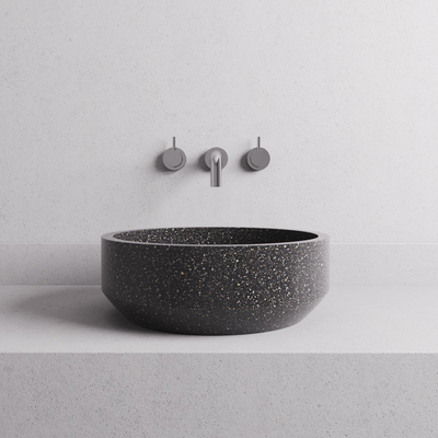 MADU EDEN ROUND ABOVE COUNTER BASIN TERRAZO STONE BLACK 395MM