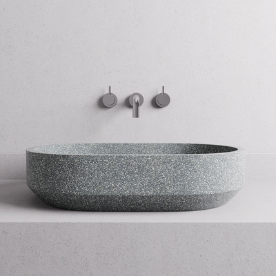 MADU EDEN OVAL ABOVE COUNTER BASIN TERRAZO STONE GREY 575MM