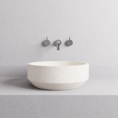 MADU EDEN ROUND ABOVE COUNTER BASIN TERRAZO STONE WHITE 395MM