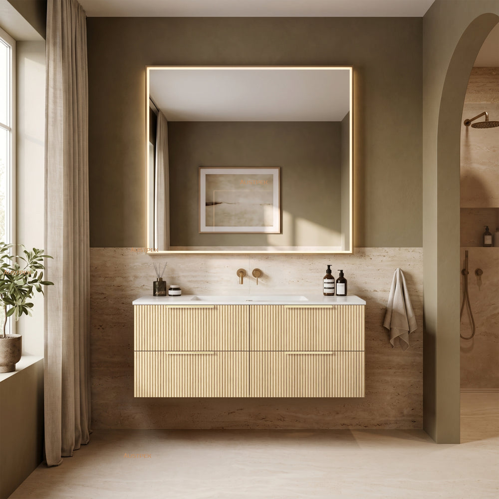 VITO EDINA CLASSIC OAK 1200MM FLUTED SINGLE BOWL WALL HUNG VANITY