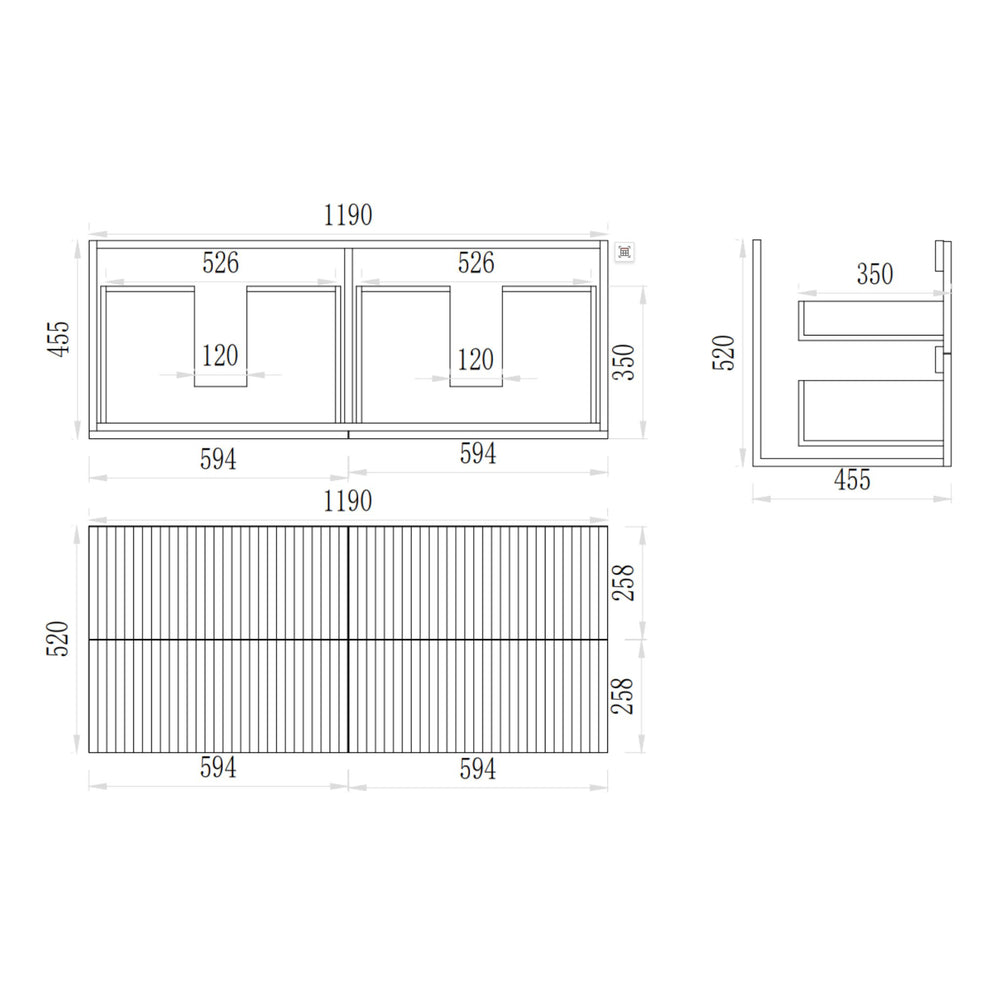 VITO EDINA CLASSIC OAK 1200MM FLUTED DOUBLE BOWL WALL HUNG VANITY