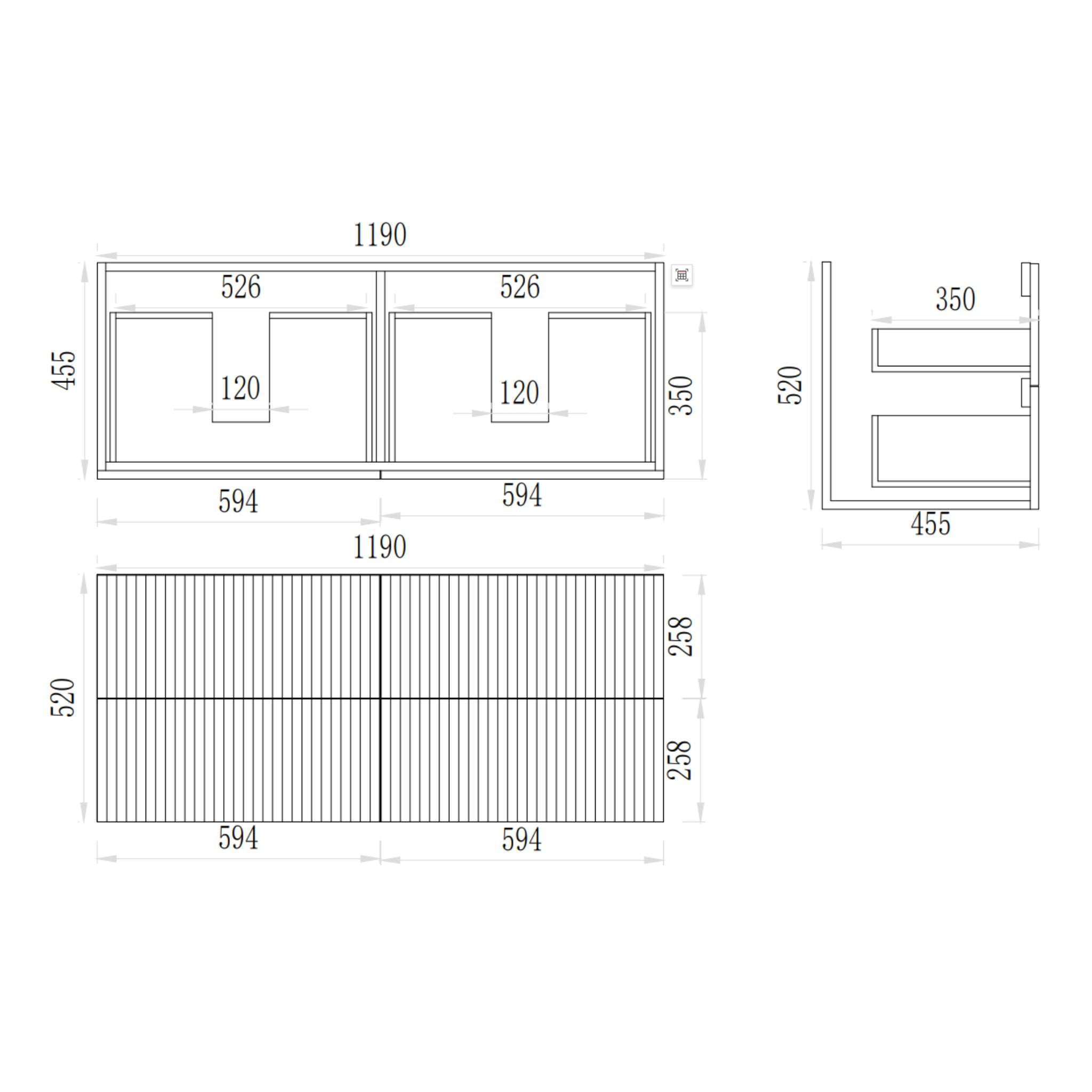 VITO EDINA CLASSIC OAK 1200MM FLUTED DOUBLE BOWL WALL HUNG VANITY