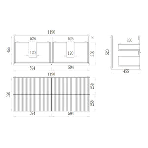 VITO EDINA CLASSIC OAK 1200MM FLUTED DOUBLE BOWL WALL HUNG VANITY