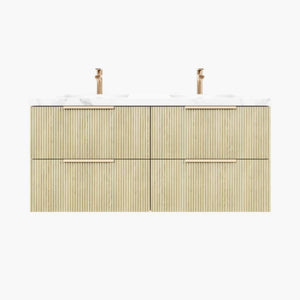 VITO EDINA CLASSIC OAK 1200MM FLUTED DOUBLE BOWL WALL HUNG VANITY