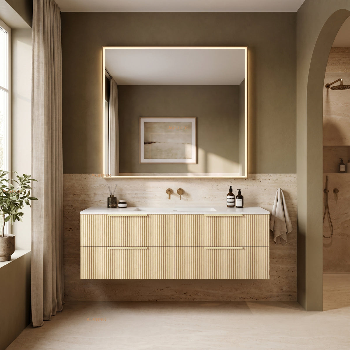 VITO EDINA CLASSIC OAK 1500MM FLUTED SINGLE BOWL WALL HUNG VANITY