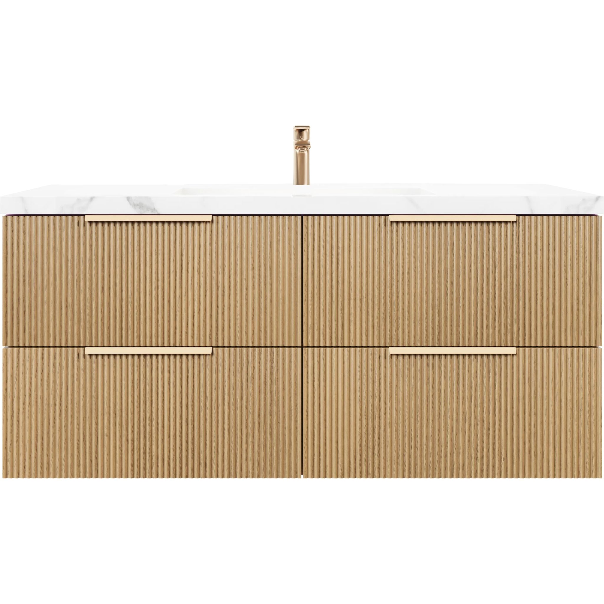 VITO EDINA PRIME OAK 1500MM FLUTED SINGLE BOWL WALL HUNG VANITY