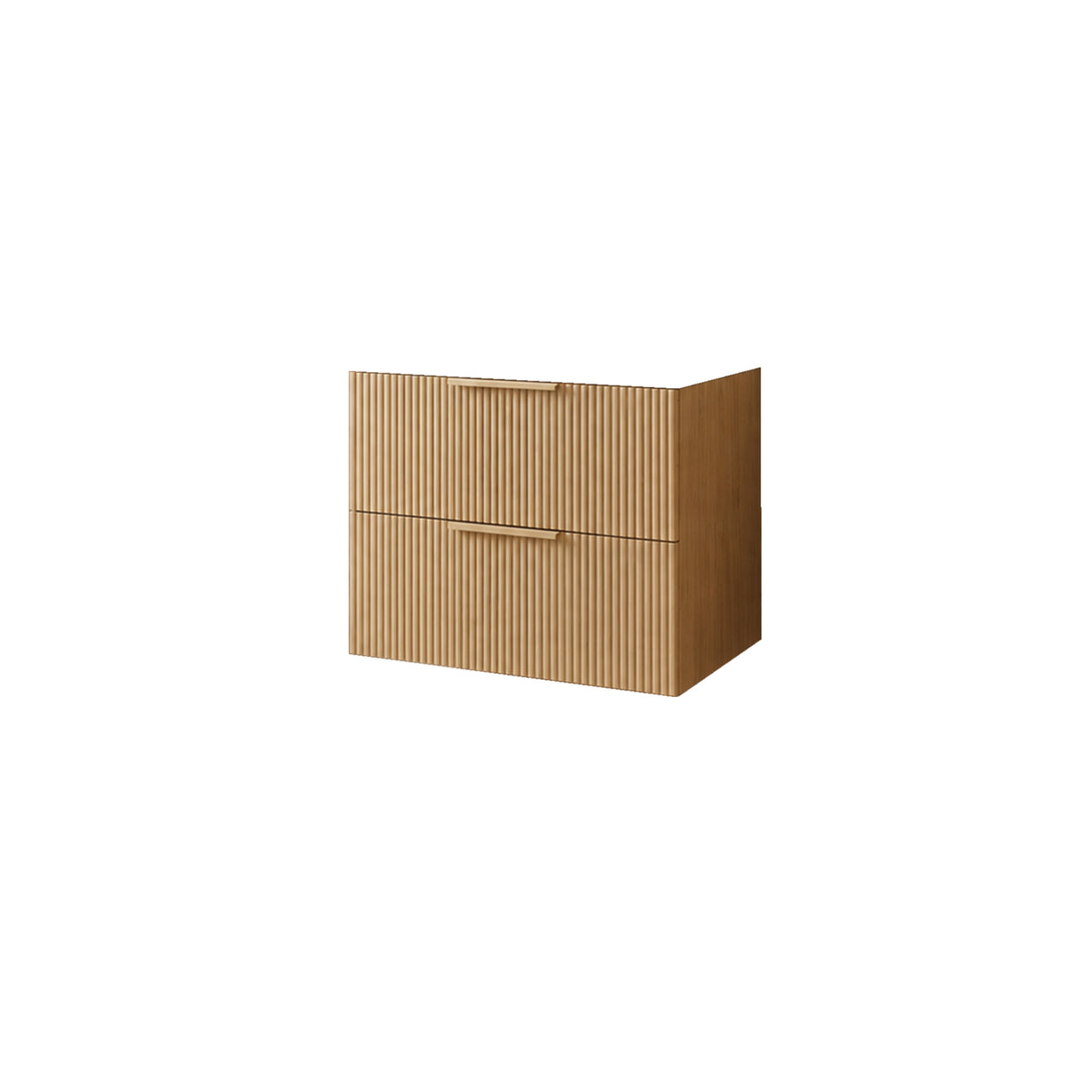VITO EDINA PRIME OAK 600MM FLUTED SPACE SAVING SINGLE BOWL WALL HUNG VANITY