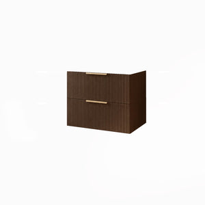 VITO EDINA WALNUT 600MM FLUTED SPACE SAVING SINGLE BOWL WALL HUNG VANITY