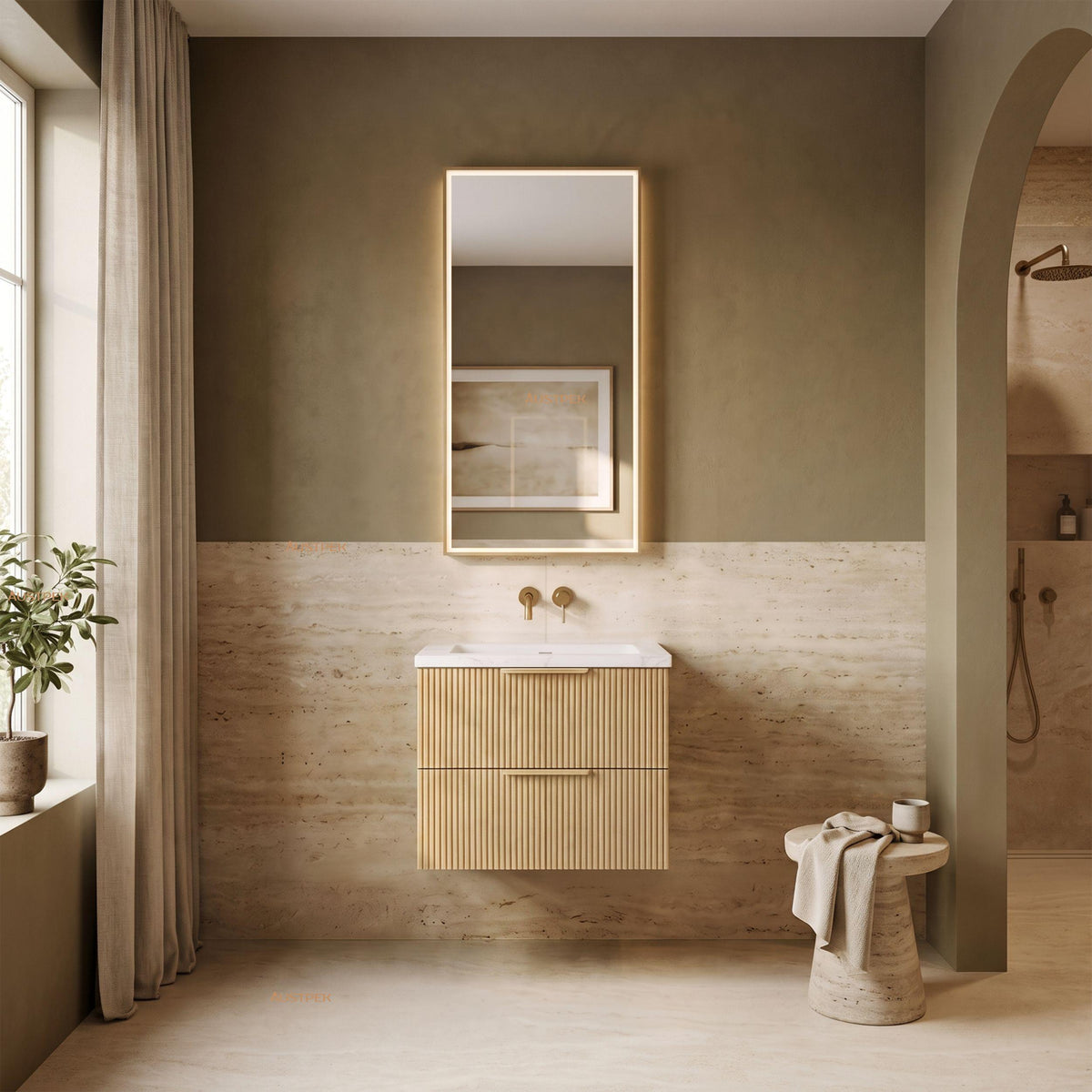 VITO EDINA CLASSIC OAK 600MM FLUTED SINGLE BOWL WALL HUNG VANITY