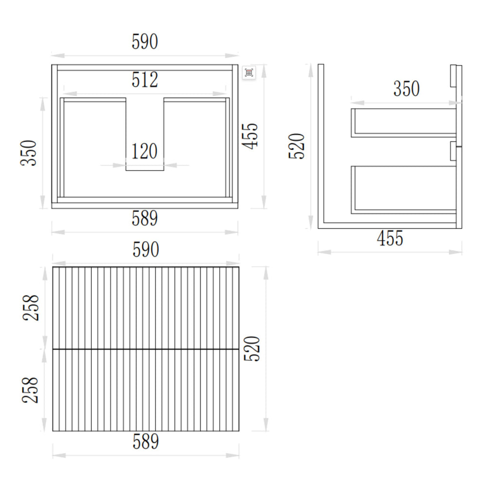 VITO EDINA PRIME OAK 600MM FLUTED SINGLE BOWL WALL HUNG VANITY