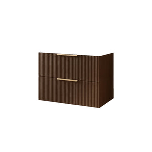 VITO EDINA WALNUT 750MM FLUTED SPACE SAVING SINGLE BOWL WALL HUNG VANITY