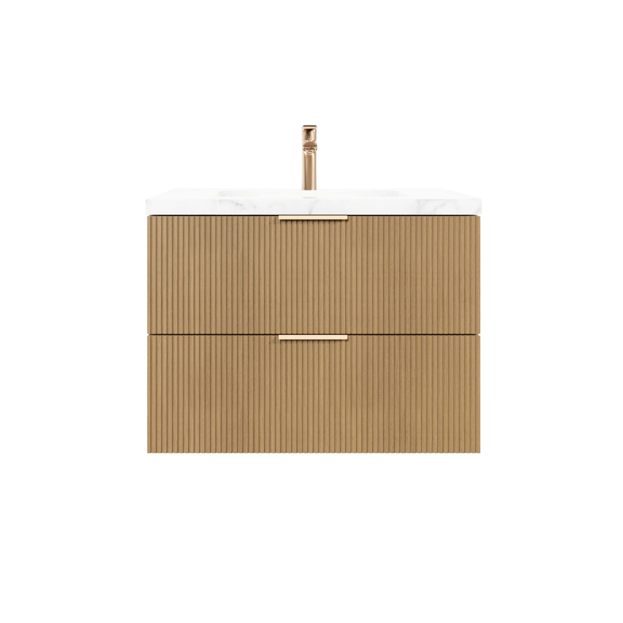 VITO EDINA PRIME OAK 750MM FLUTED SPACE SAVING SINGLE BOWL WALL HUNG VANITY