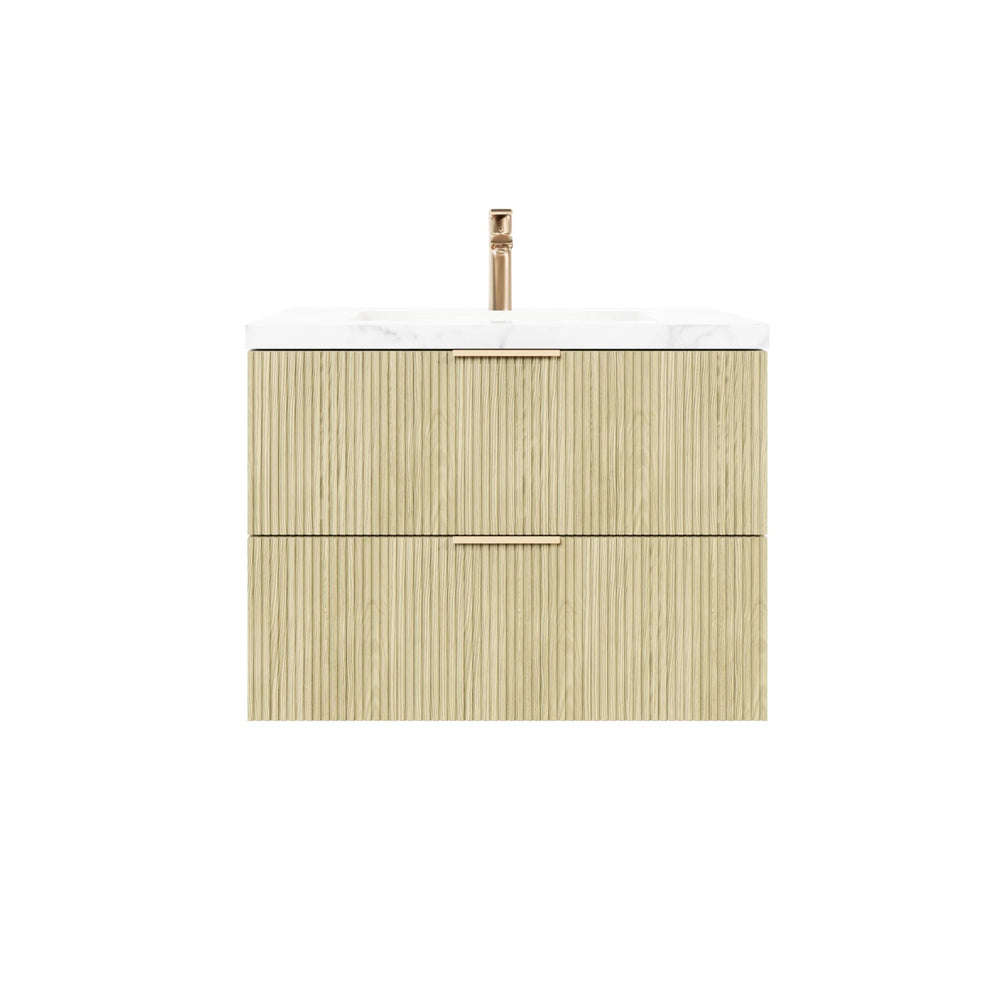 VITO EDINA CLASSIC OAK 600MM FLUTED SPACE SAVING SINGLE BOWL WALL HUNG VANITY