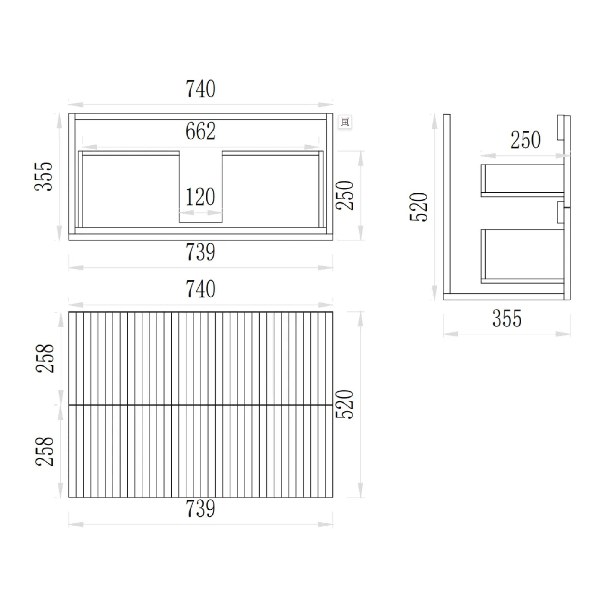 VITO EDINA PRIME OAK 750MM FLUTED SPACE SAVING SINGLE BOWL WALL HUNG VANITY