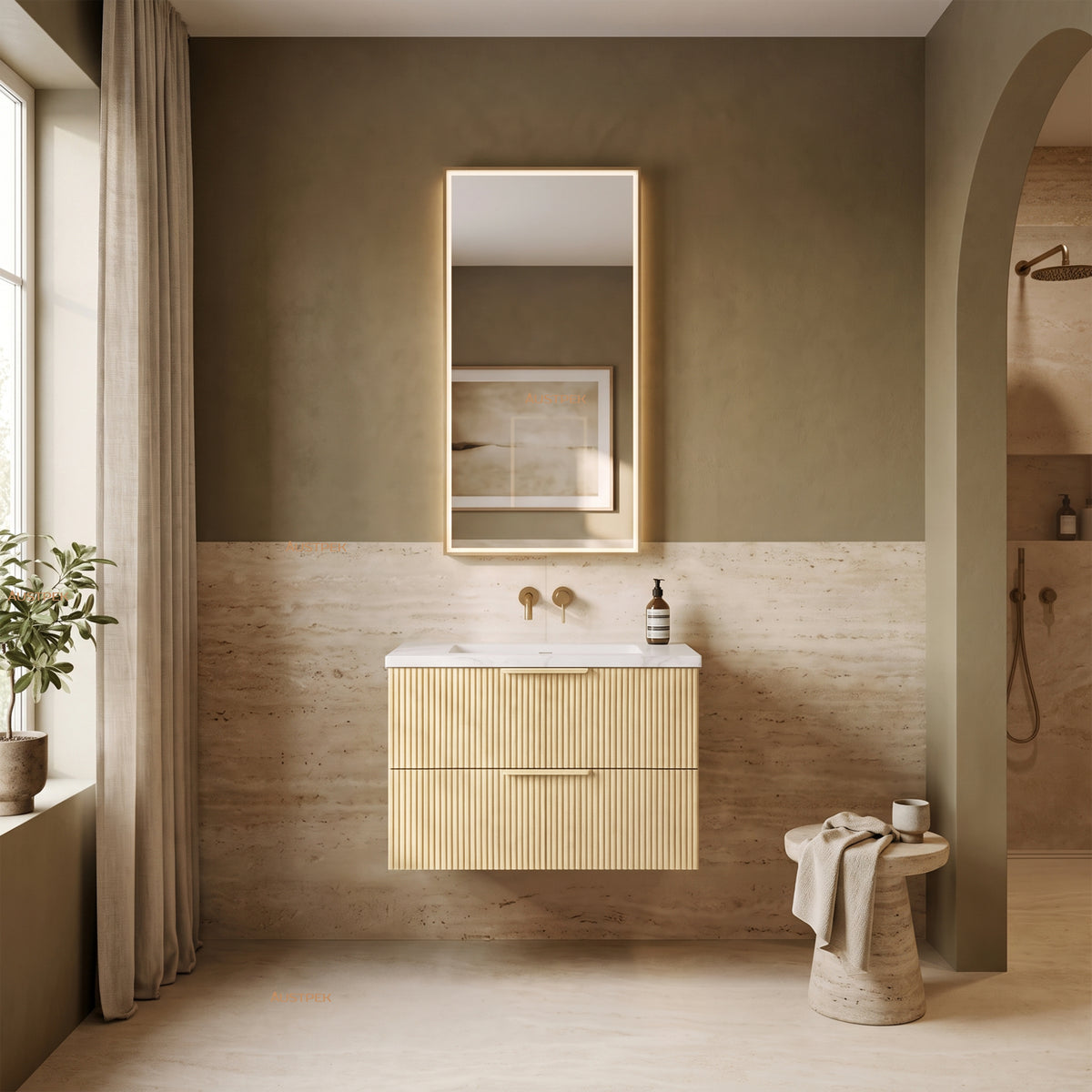 VITO EDINA CLASSIC OAK 750MM FLUTED SINGLE BOWL WALL HUNG VANITY