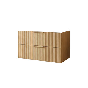 VITO EDINA PRIME OAK 900MM FLUTED SPACE SAVING SINGLE BOWL WALL HUNG VANITY