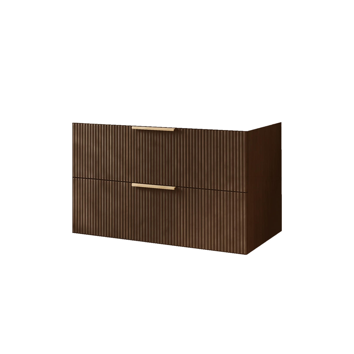 VITO EDINA WALNUT 900MM FLUTED SPACE SAVING SINGLE BOWL WALL HUNG VANITY