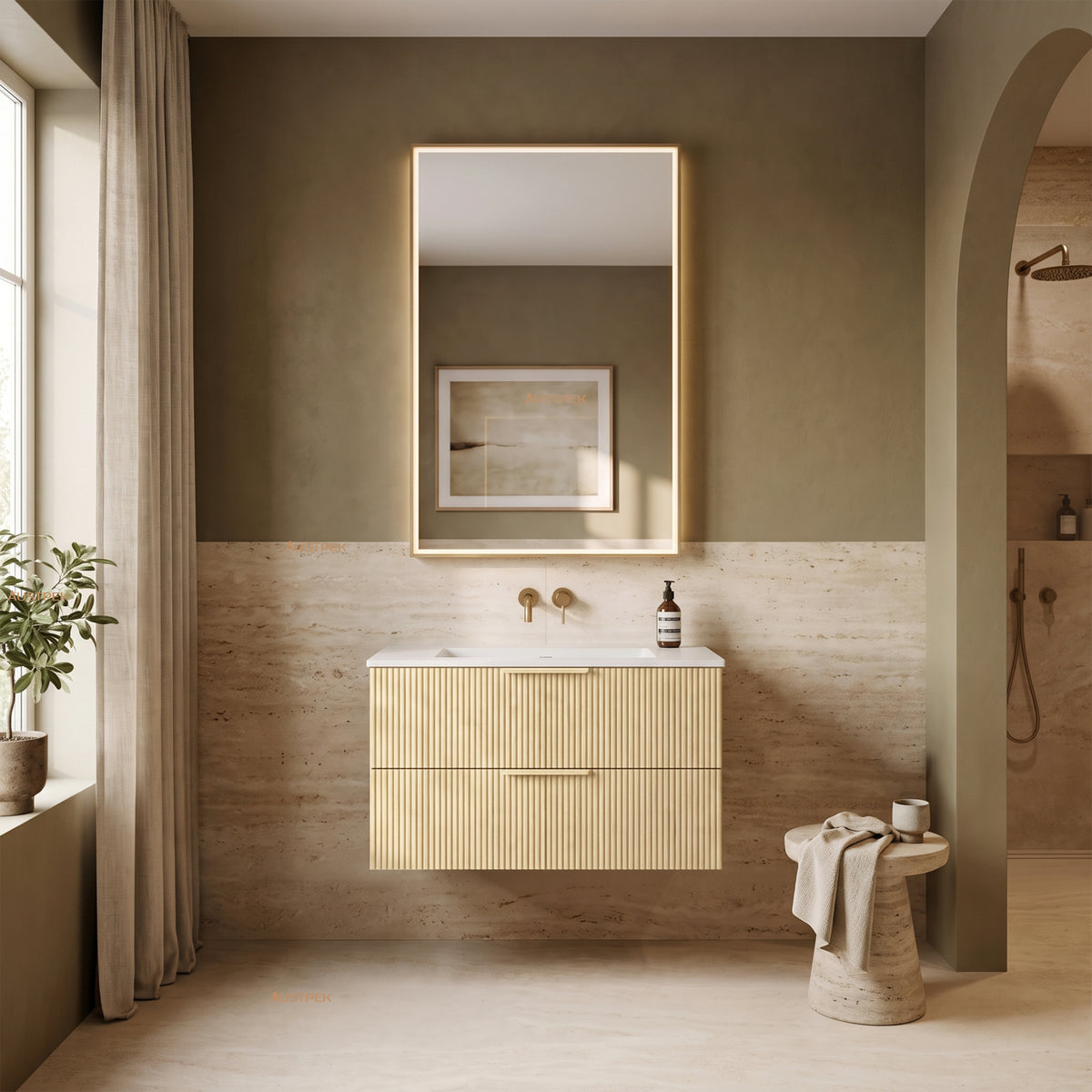 VITO EDINA CLASSIC OAK 900MM FLUTED SINGLE BOWL WALL HUNG VANITY