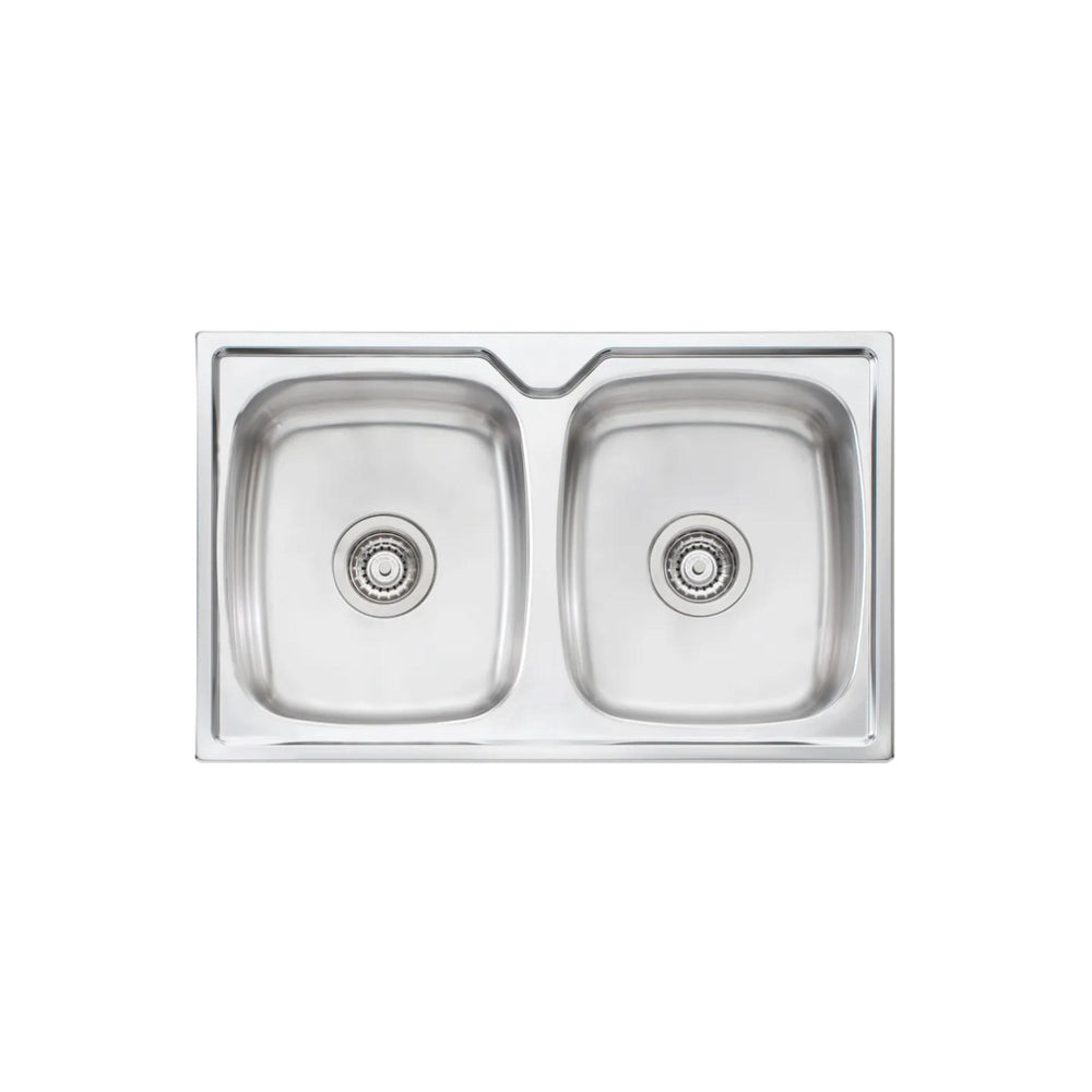OLIVERI ENDEAVOUR DOUBLE BOWL TOPMOUNT KITCHEN SINK STAINLESS STEEL 770MM