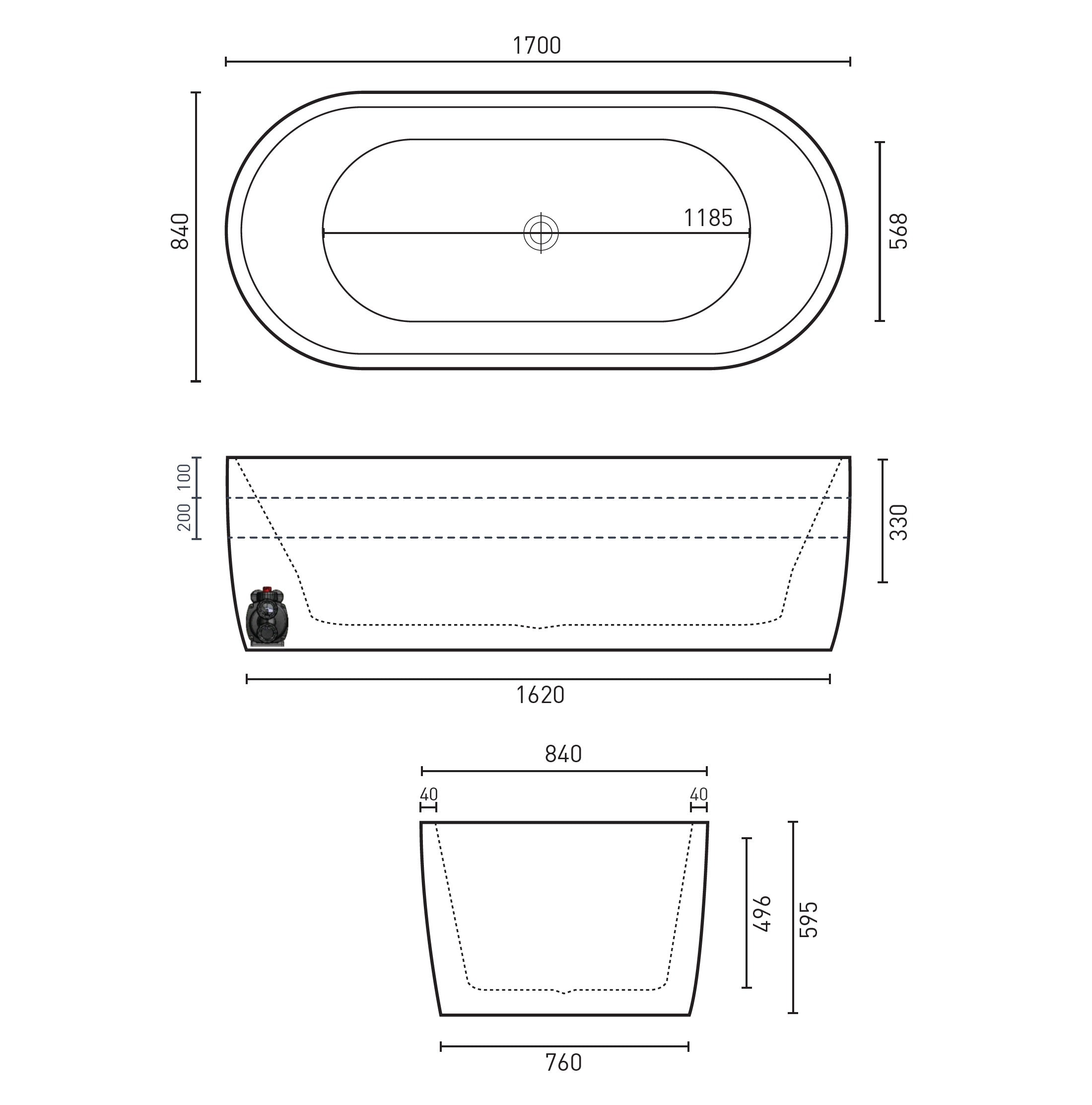DECINA ELISI FREESTANDING SPA BATH GLOSS WHITE 1700MM WITH 12-JETS