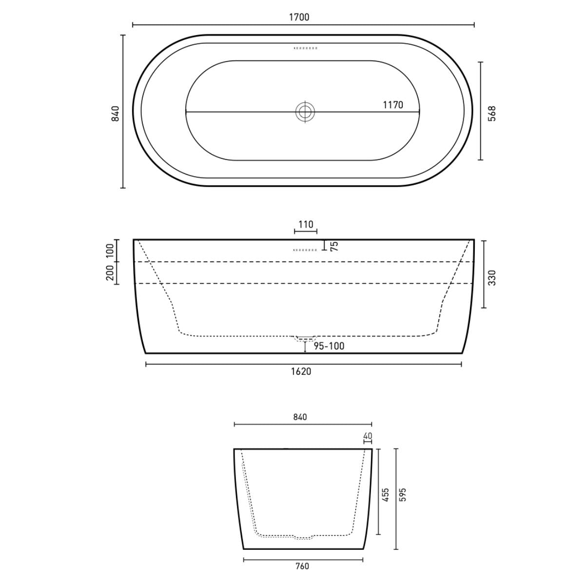DECINA ELISI FREESTANDING BATH WITH INTEGRATED OVERFLOW GLOSS WHITE 1700MM