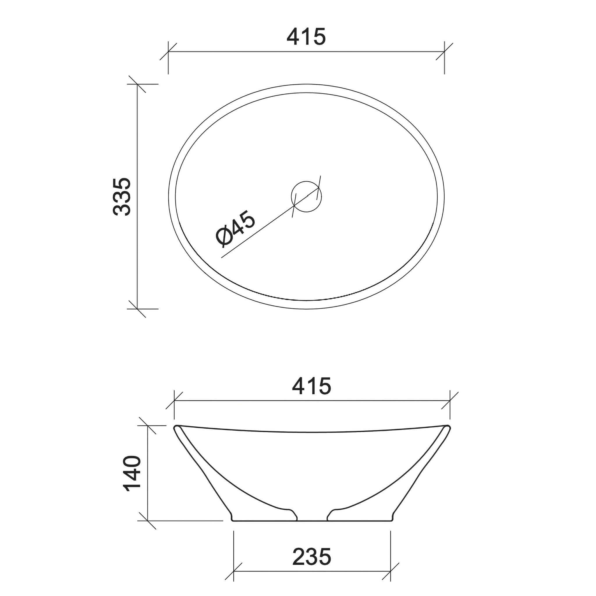 TIMBERLINE ELITE ABOVE COUNTER BASIN MATTE BLACK 415MM