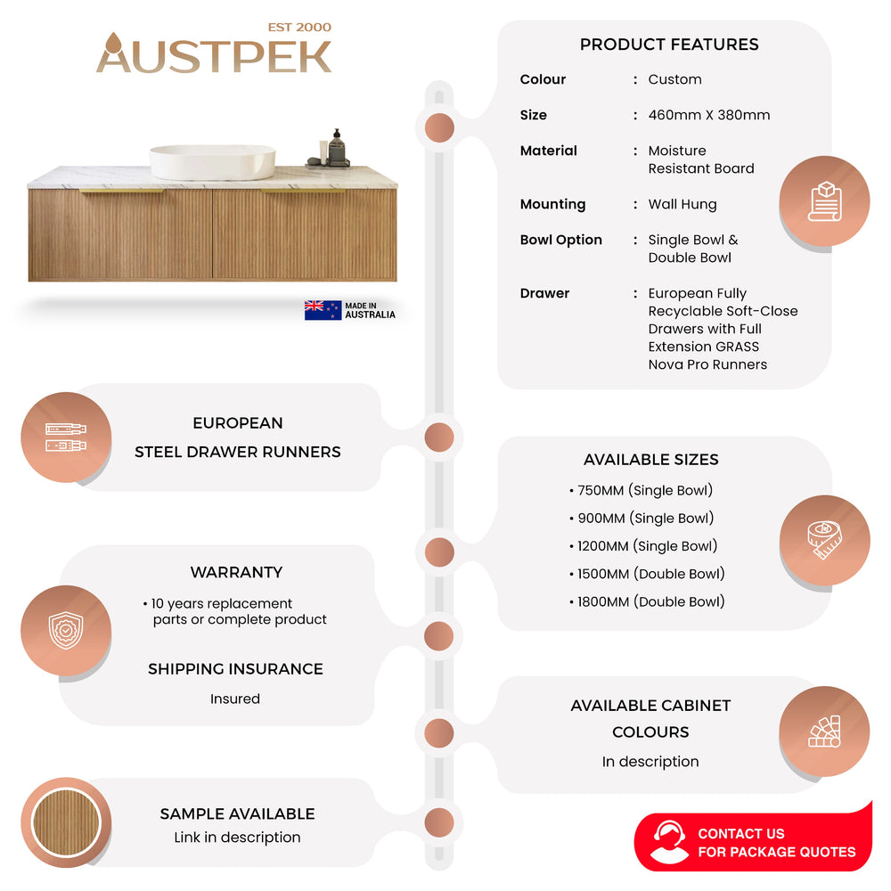 TIMBERLINE ELWOOD CUSTOM WALL HUNG VANITY (ALL SIZING)