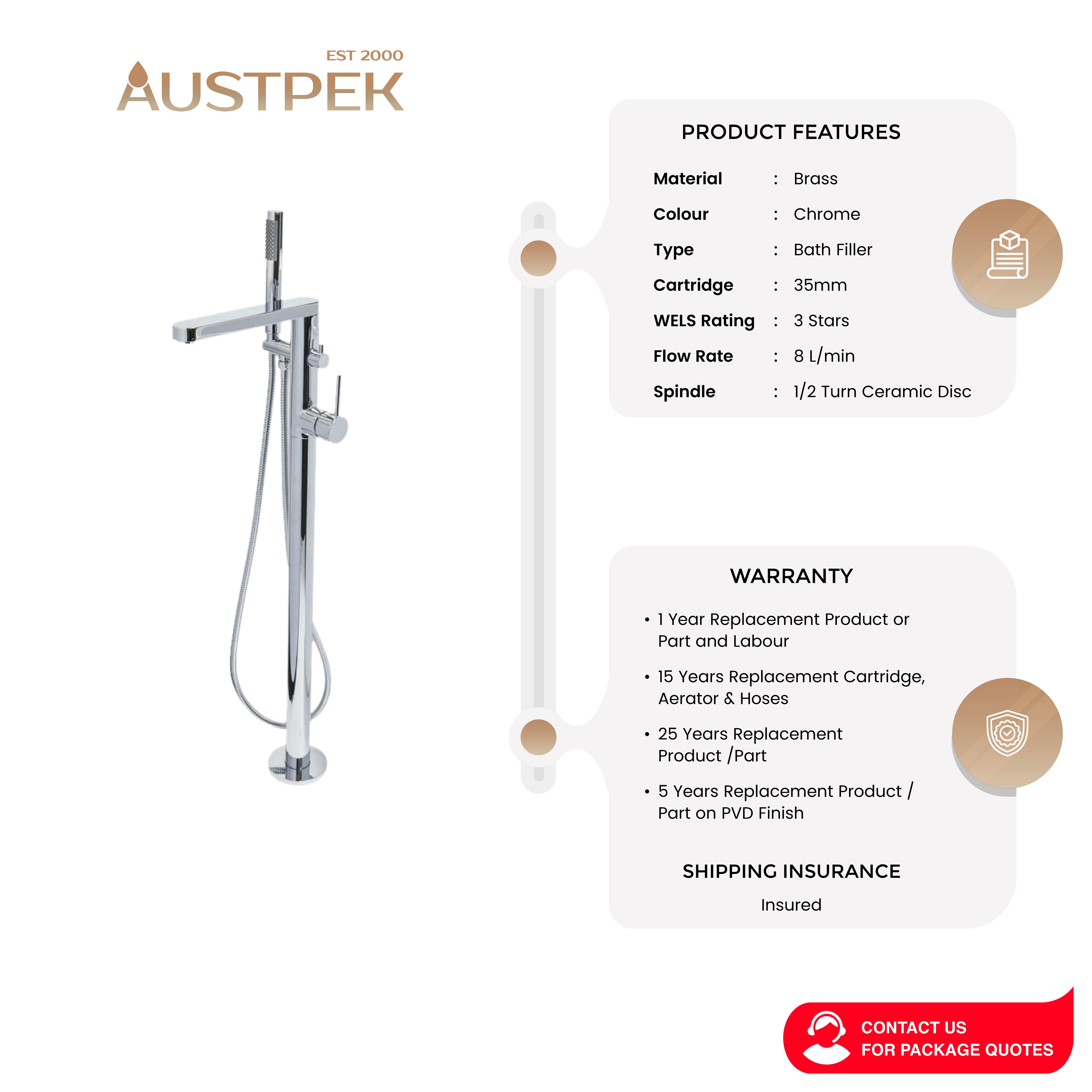 LINSOL EMILY FREESTANDING BATH FILLER CHROME