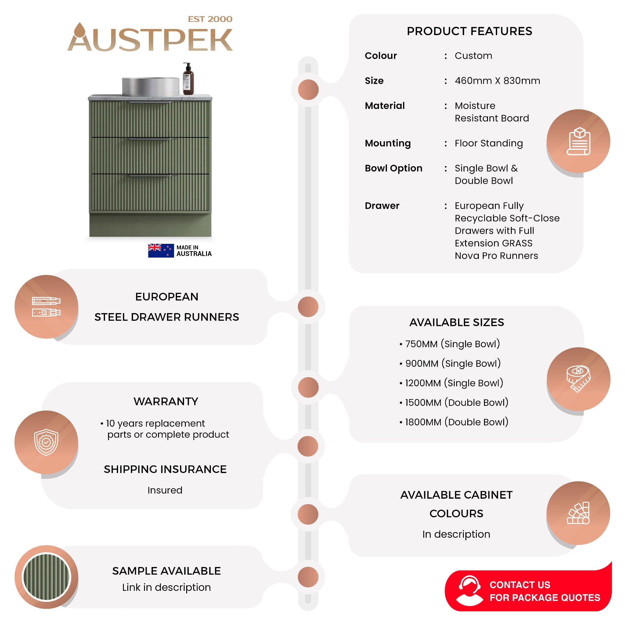 TIMBERLINE EMMETT CUSTOM FLOOR STANDING VANITY (ALL SIZING)