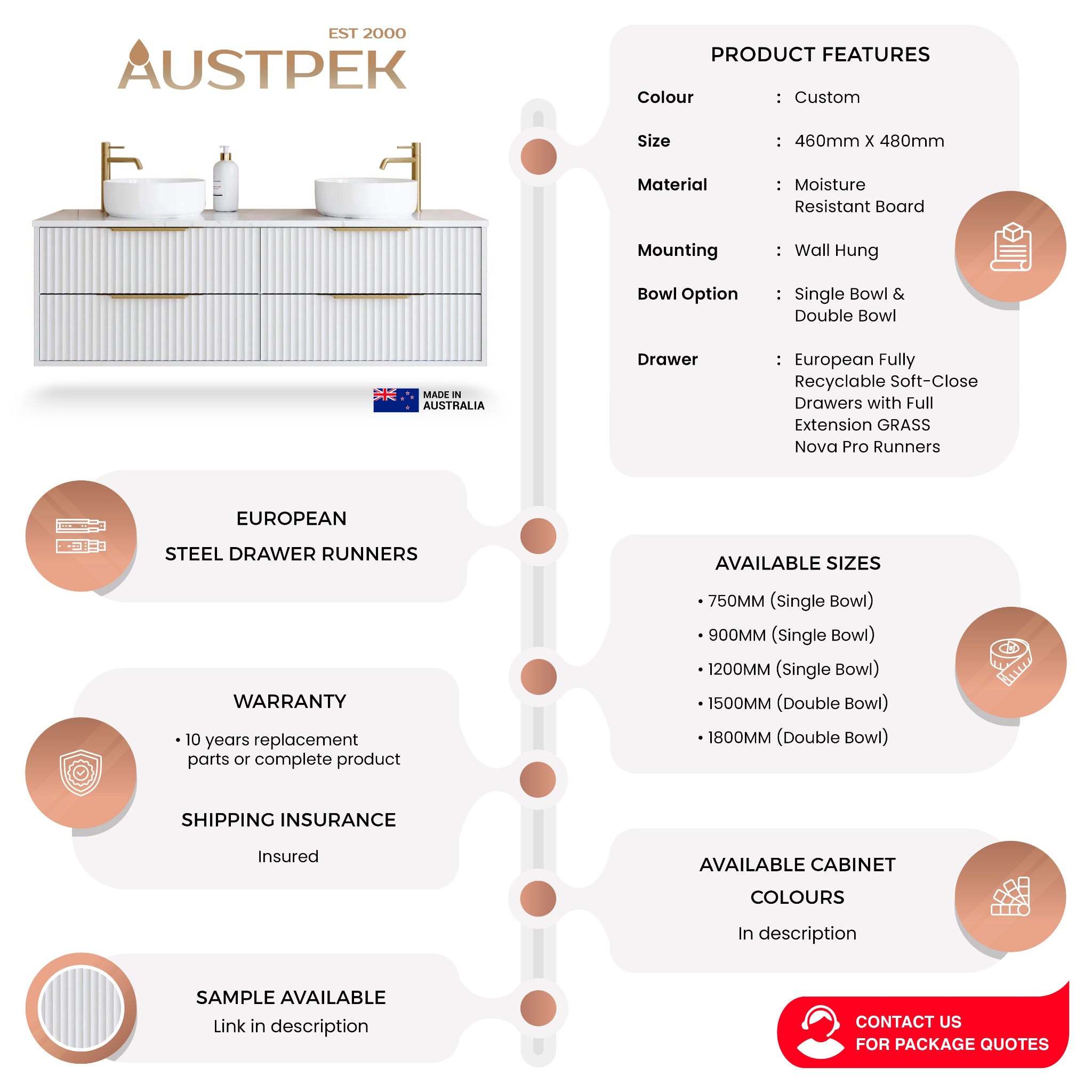 TIMBERLINE EMMETT CUSTOM WALL HUNG VANITY (ALL SIZING)