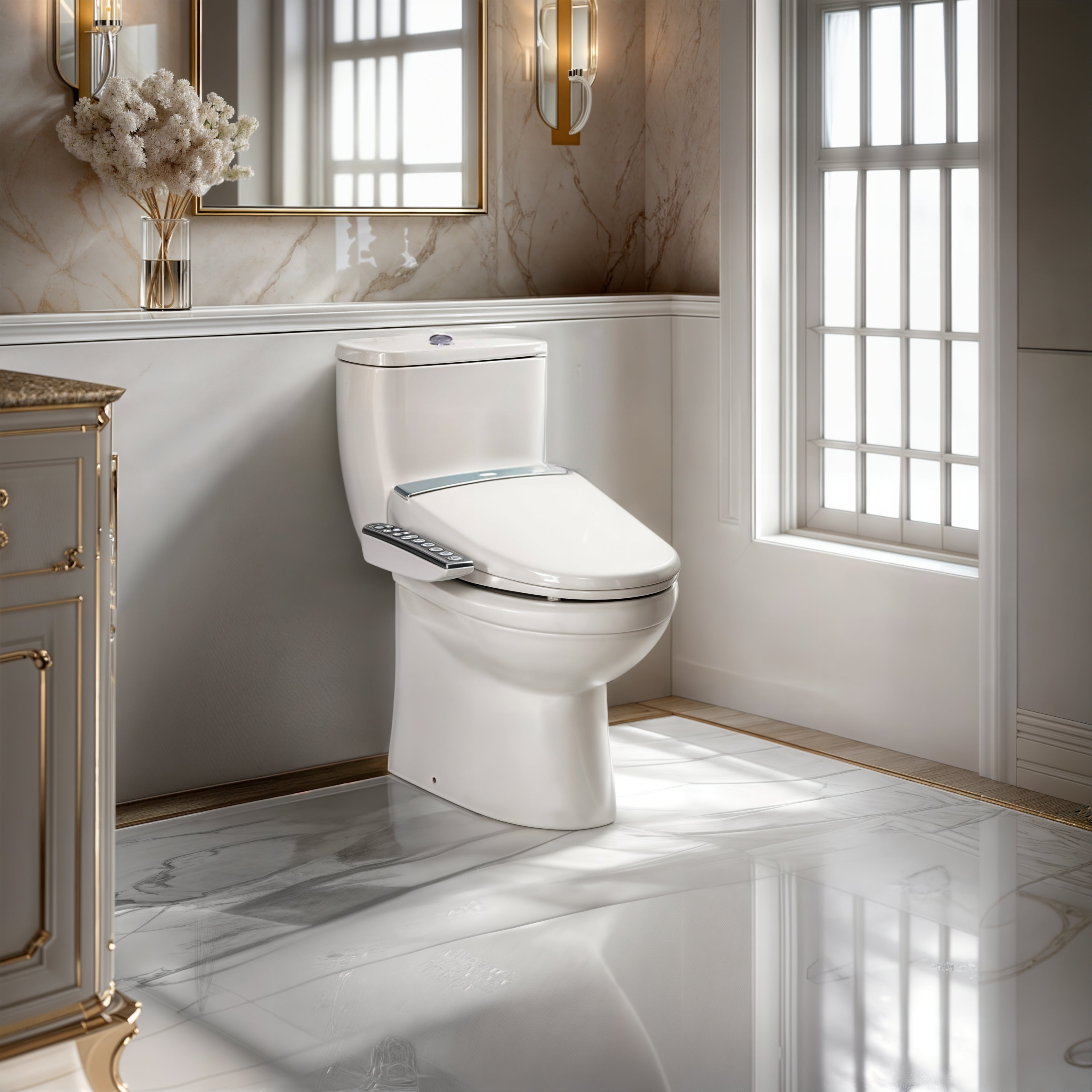 KOHLER ELECTRONIC BIDET SEAT WITH SIDE CONTROL GLOSS WHITE ELONGATED