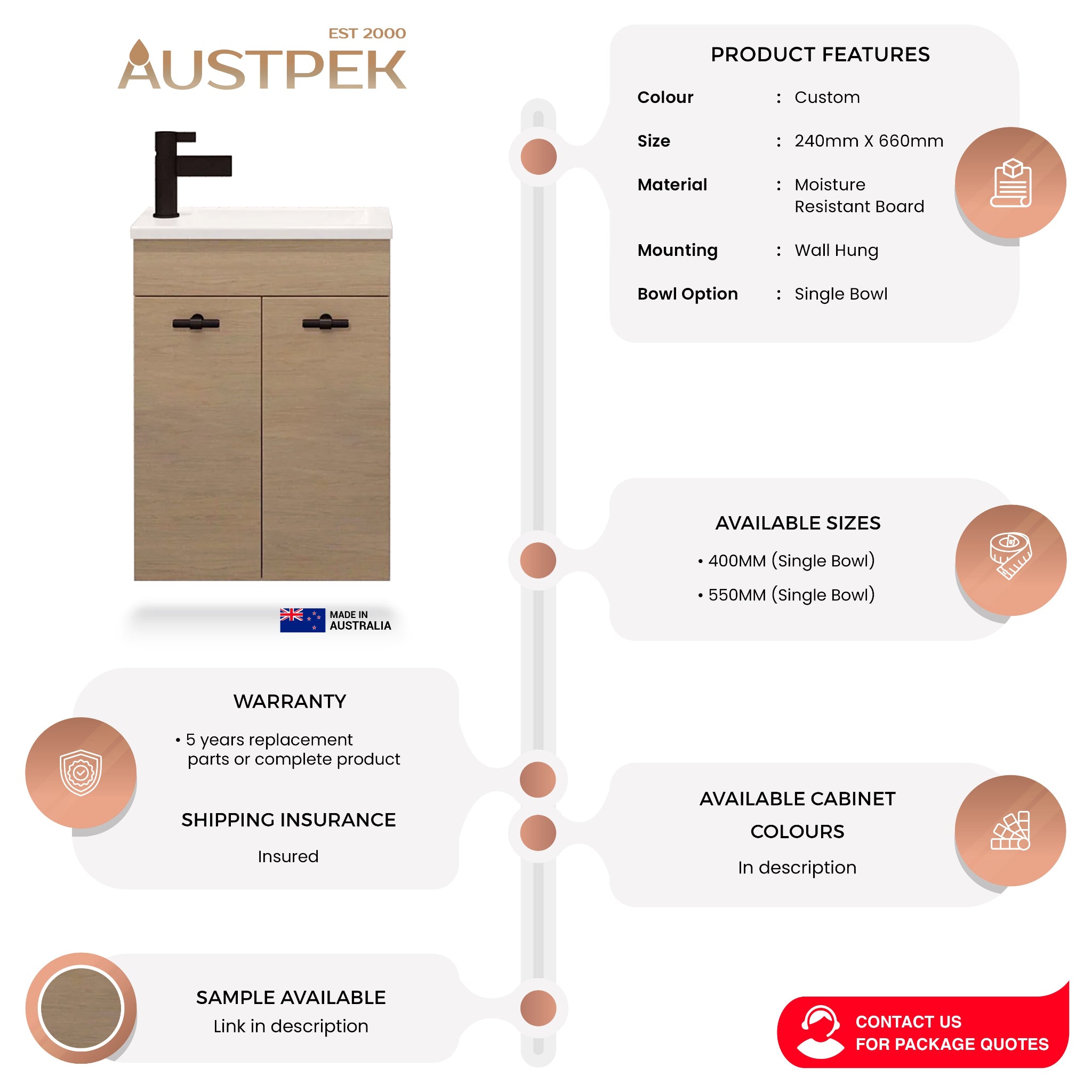 TIMBERLINE ENSUITE SPACE SAVING SINGLE BOWL CUSTOM WALL HUNG VANITY