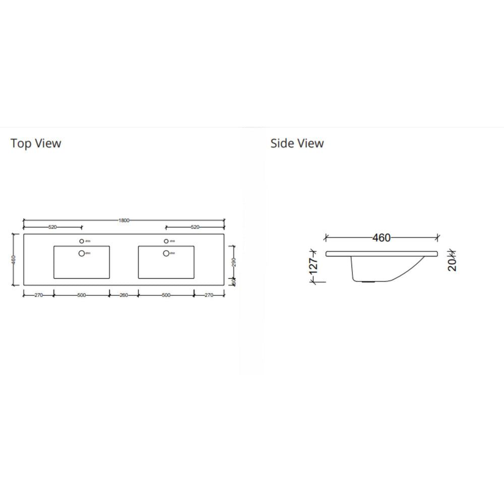 DUROCLASS ESSENTIAL GLOSS WHITE DOUBLE BOWL UNDERMOUNT VANITY TOP (MULTIPLE SIZES AVAILABLE)