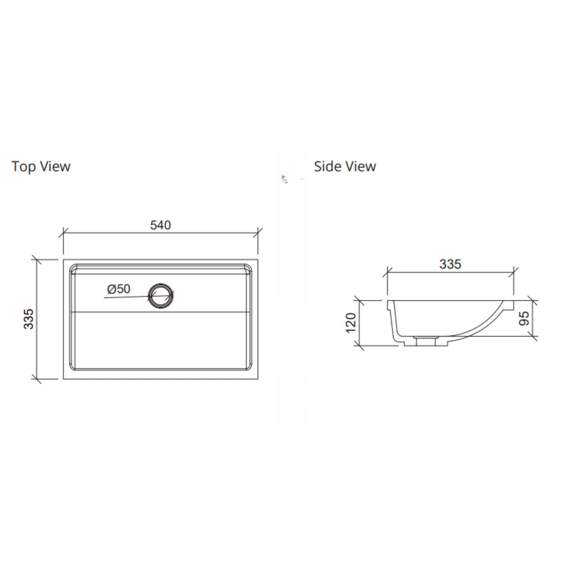 DUROCLASS ESSENTIAL UNDERMOUNT BASIN GLOSS WHITE 540MM