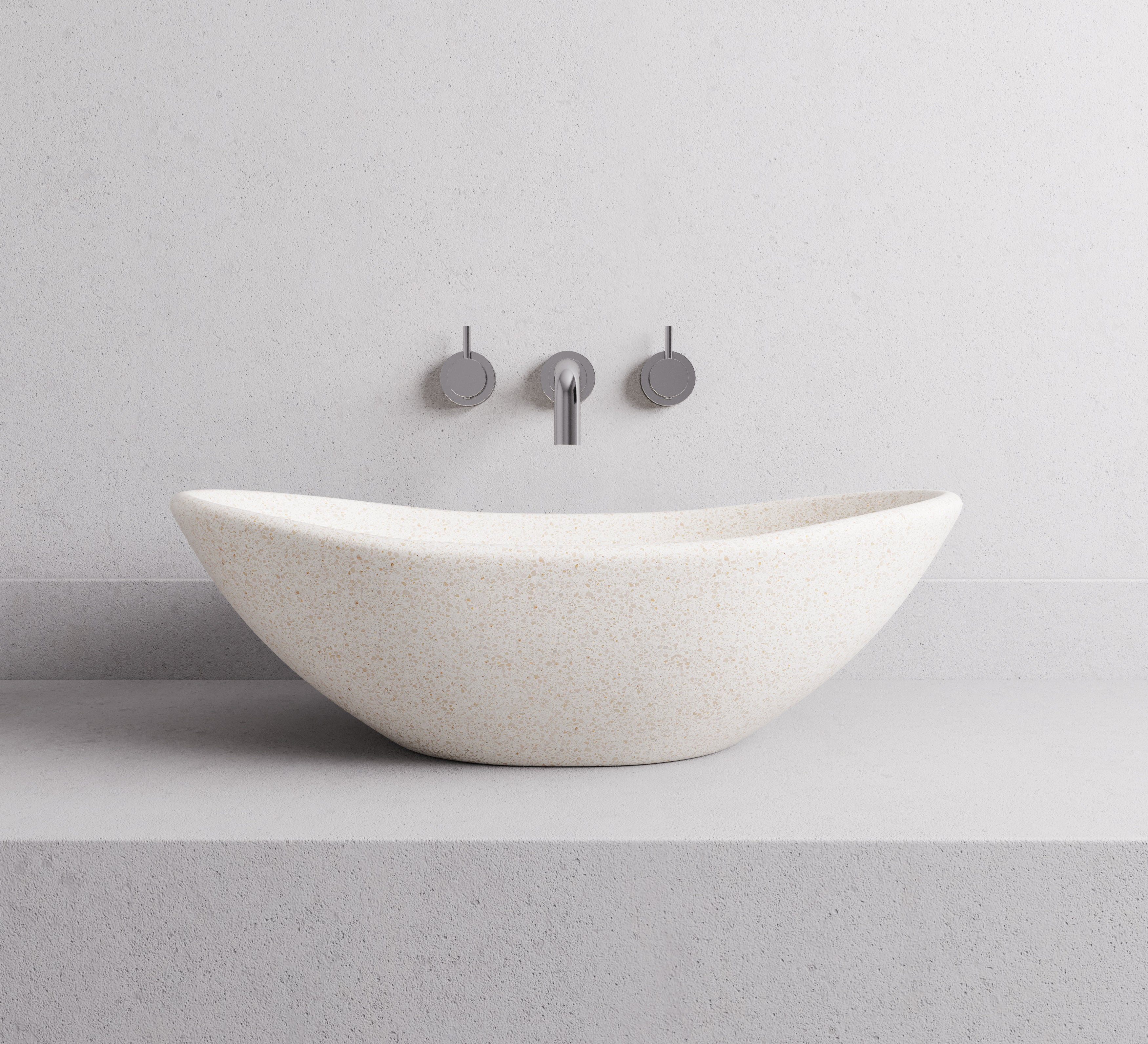 MADU ESTHER HAMMOCK ABOVE COUNTER BASIN HANDCRAFTED TERRAZO STONE WHITE 600MM