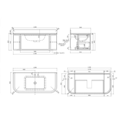 TURNER HASTINGS EVARA WHITE 1200MM SINGLE BOWL WALL HUNG VANITY WITH REAL MARBLE TOP & CERAMIC UNDERCOUNTER BASIN