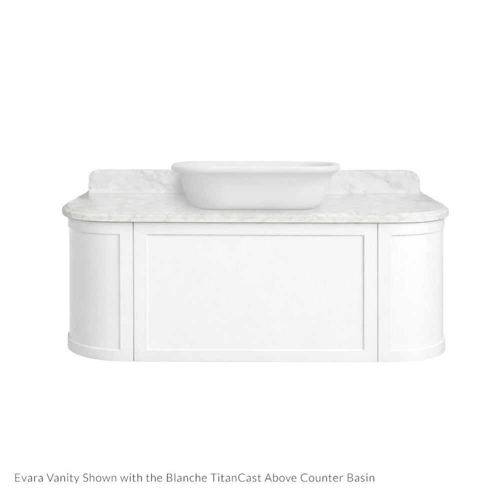 TURNER HASTINGS EVARA WHITE 1200MM SINGLE BOWL WALL HUNG VANITY WITH REAL MARBLE TOP & ABOVE COUNTER BASIN