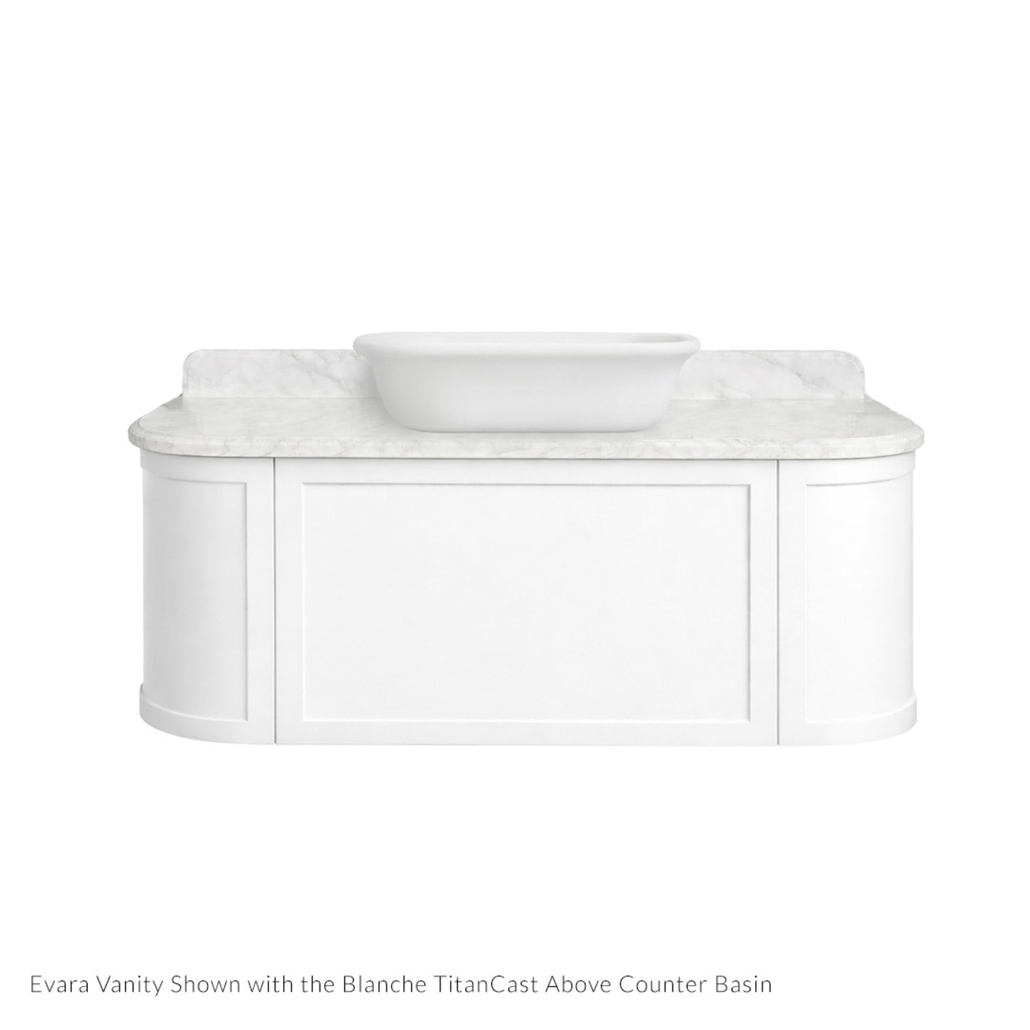 TURNER HASTINGS EVARA WHITE 1200MM SINGLE BOWL WALL HUNG VANITY WITH REAL MARBLE TOP & ABOVE COUNTER BASIN
